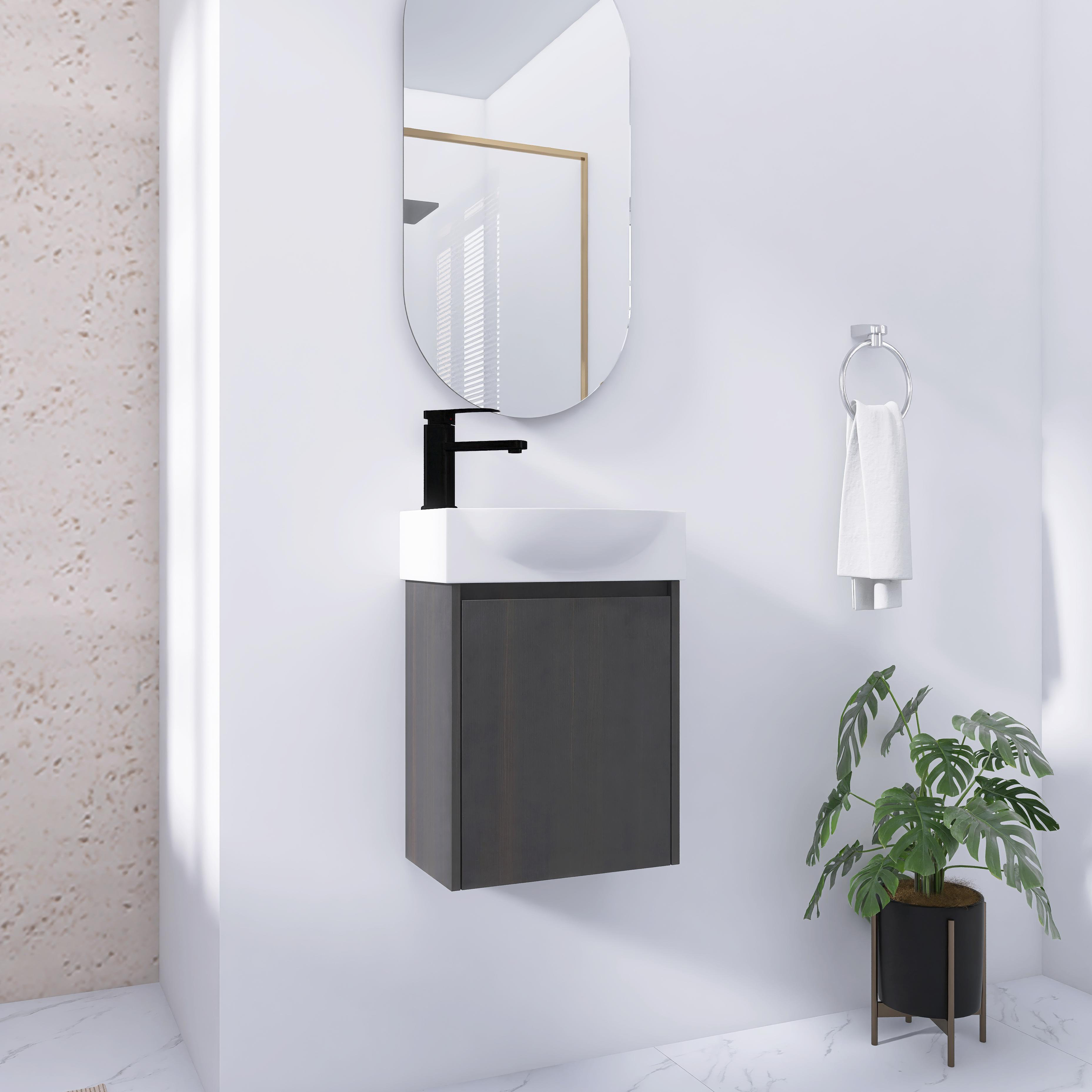 Ebern Designs 16"Small Wall-Mounted Bathroom Vanity with Ceramic Sink ...
